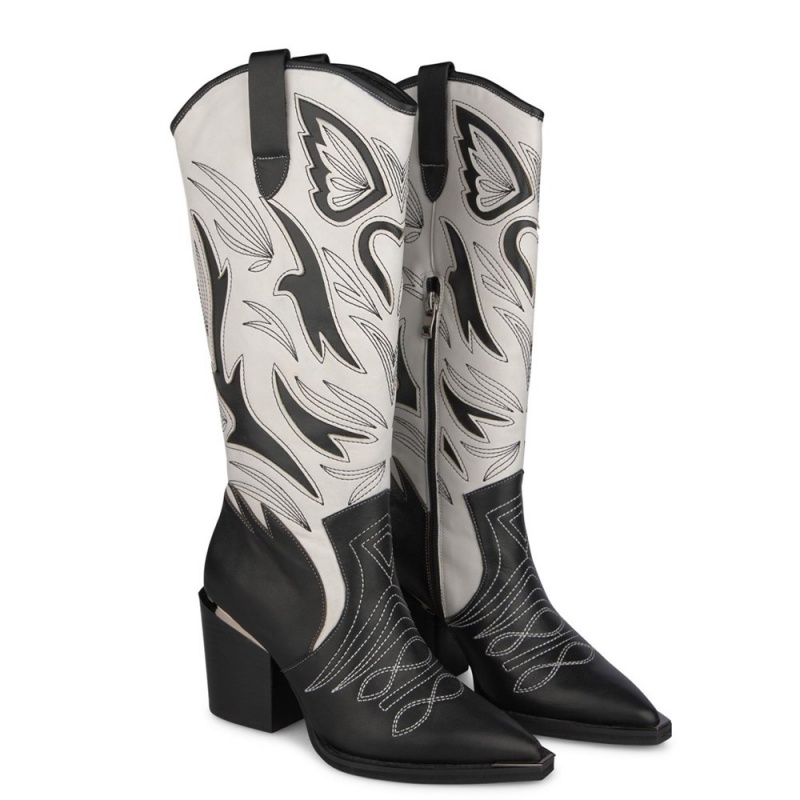 Bottes à Talons Alma En Pena Cowboy Boots With Embroidery Bleu Marine Femme | JZW-26145018